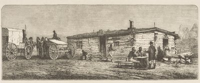 Alte Poststation auf der Prärie, nahe Denver, ca. 1870, aus 